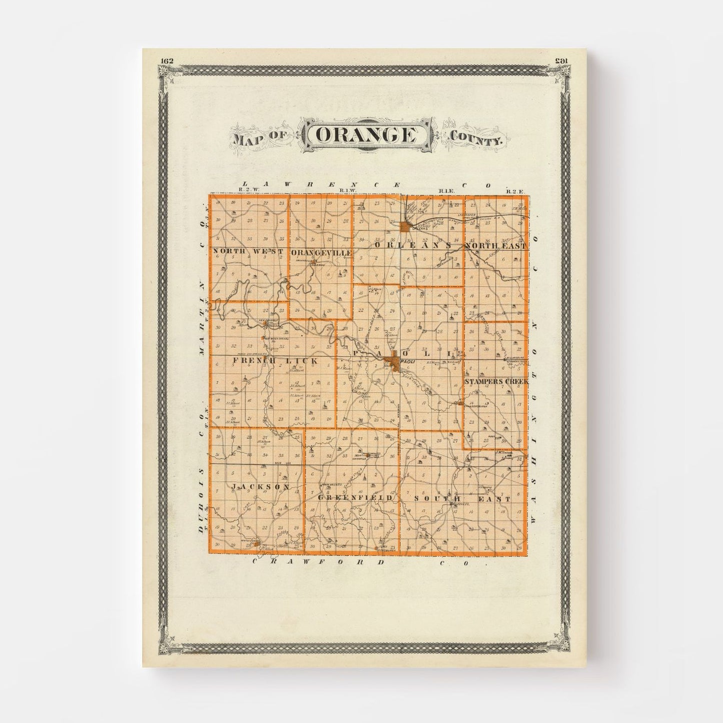 Vintage Map of Orange County, Indiana, 1876