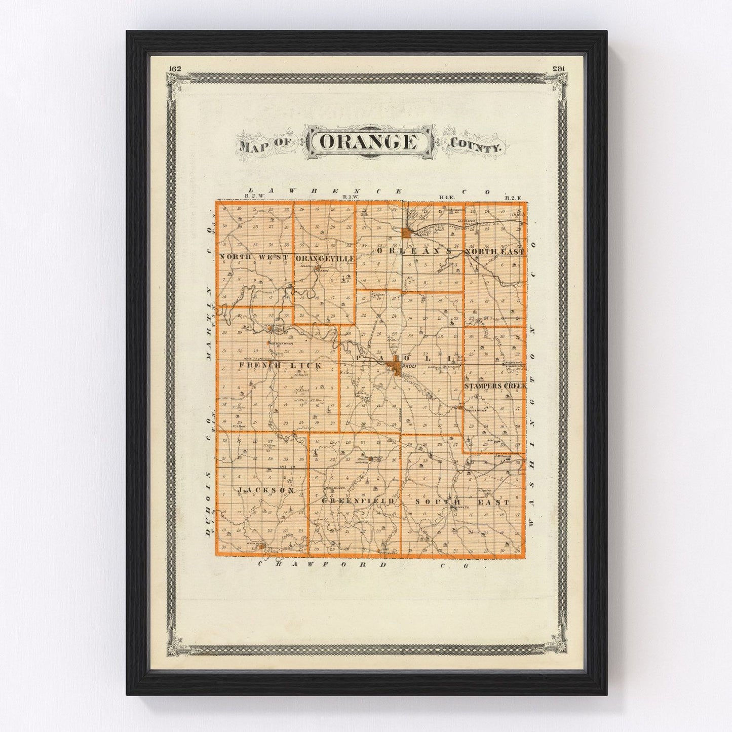 Vintage map of Orange County, Indiana, 1876
