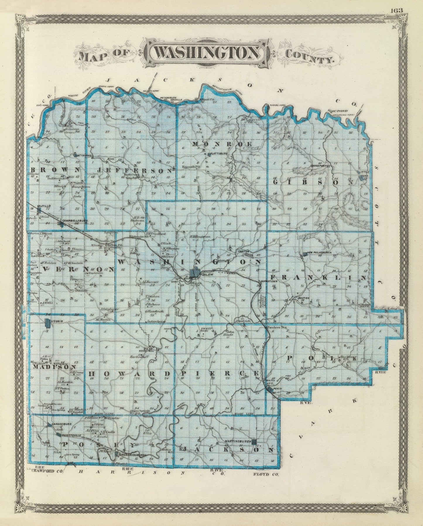 Vintage Map of Washington County, Indiana 1876