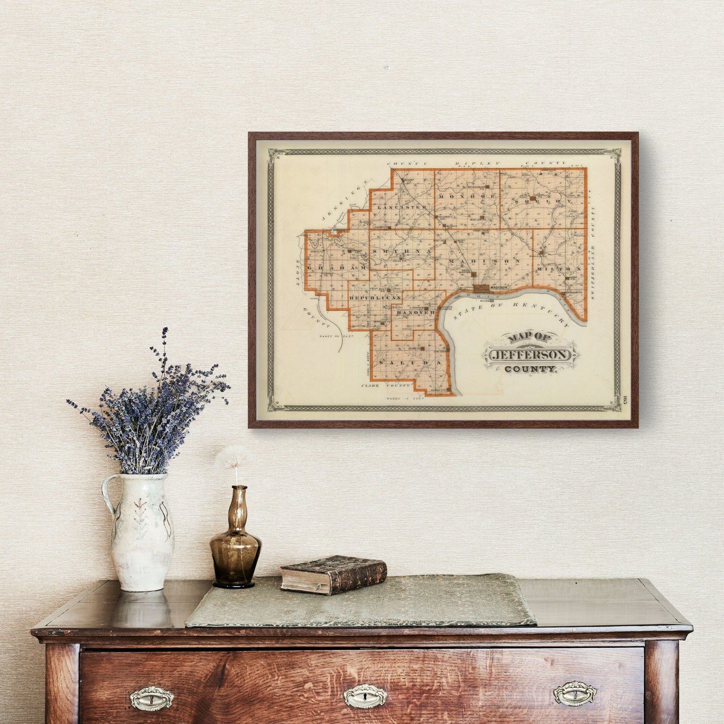 Vintage Map of Jefferson County, Indiana, 1876