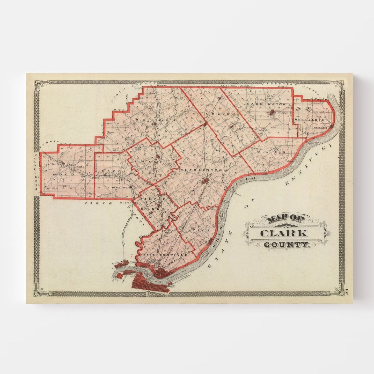 Vintage Map of Clark County, Indiana 1876