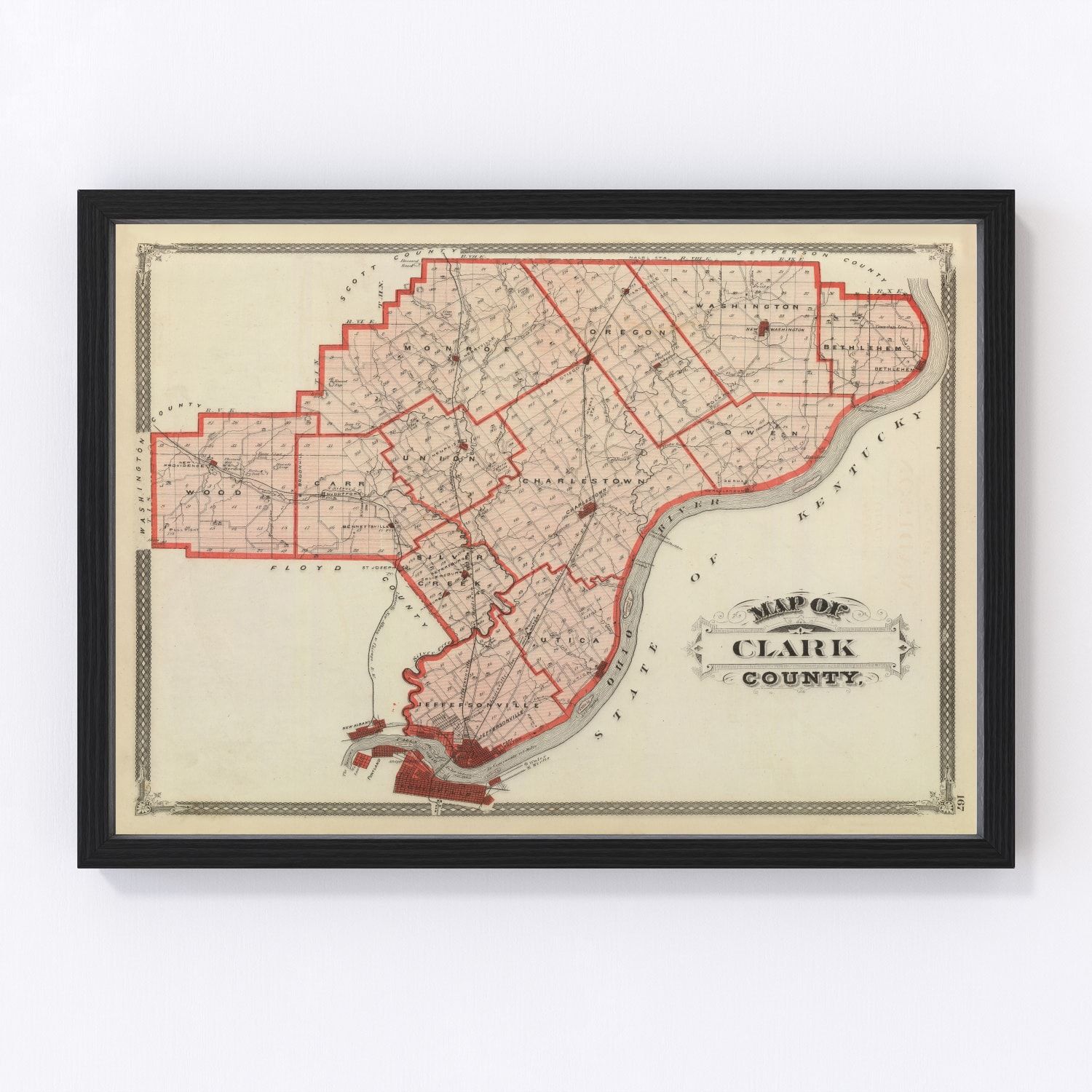 Vintage map of Clark County, Indiana, 1876