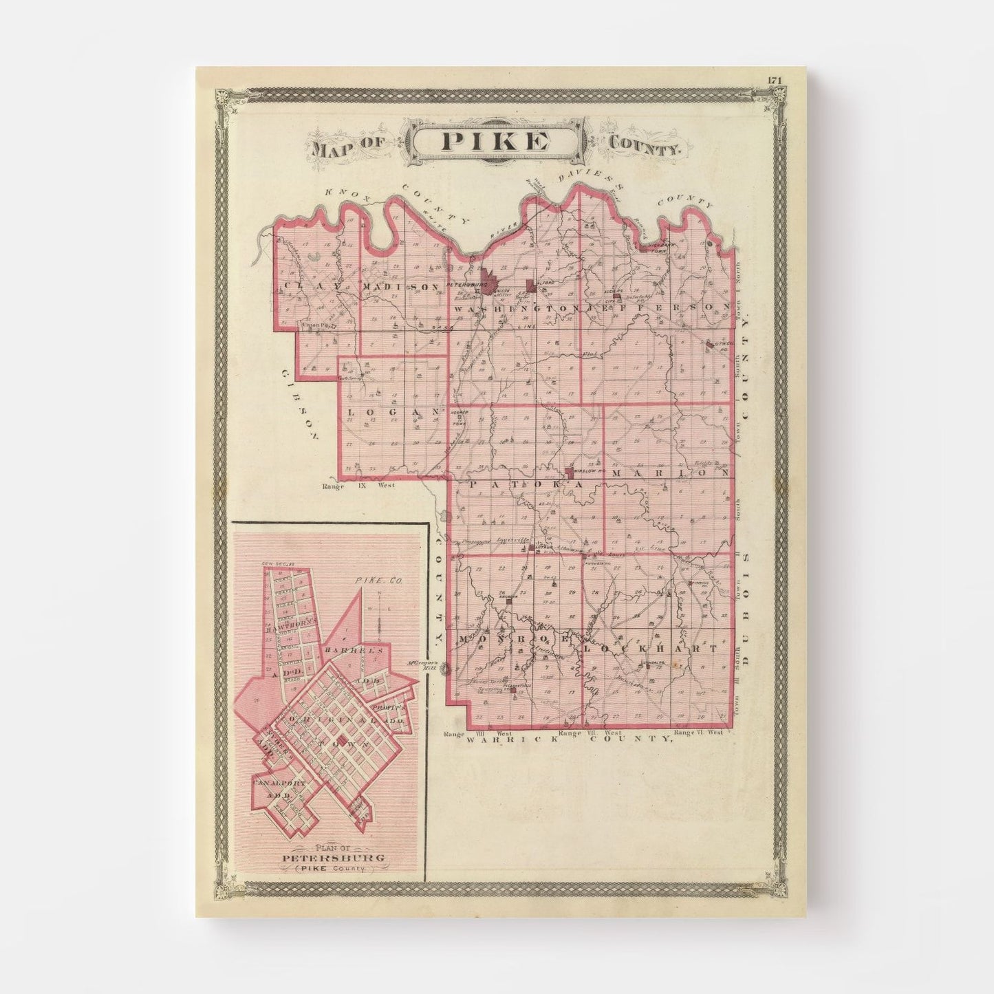 Vintage Map of Pike County, Indiana, 1876