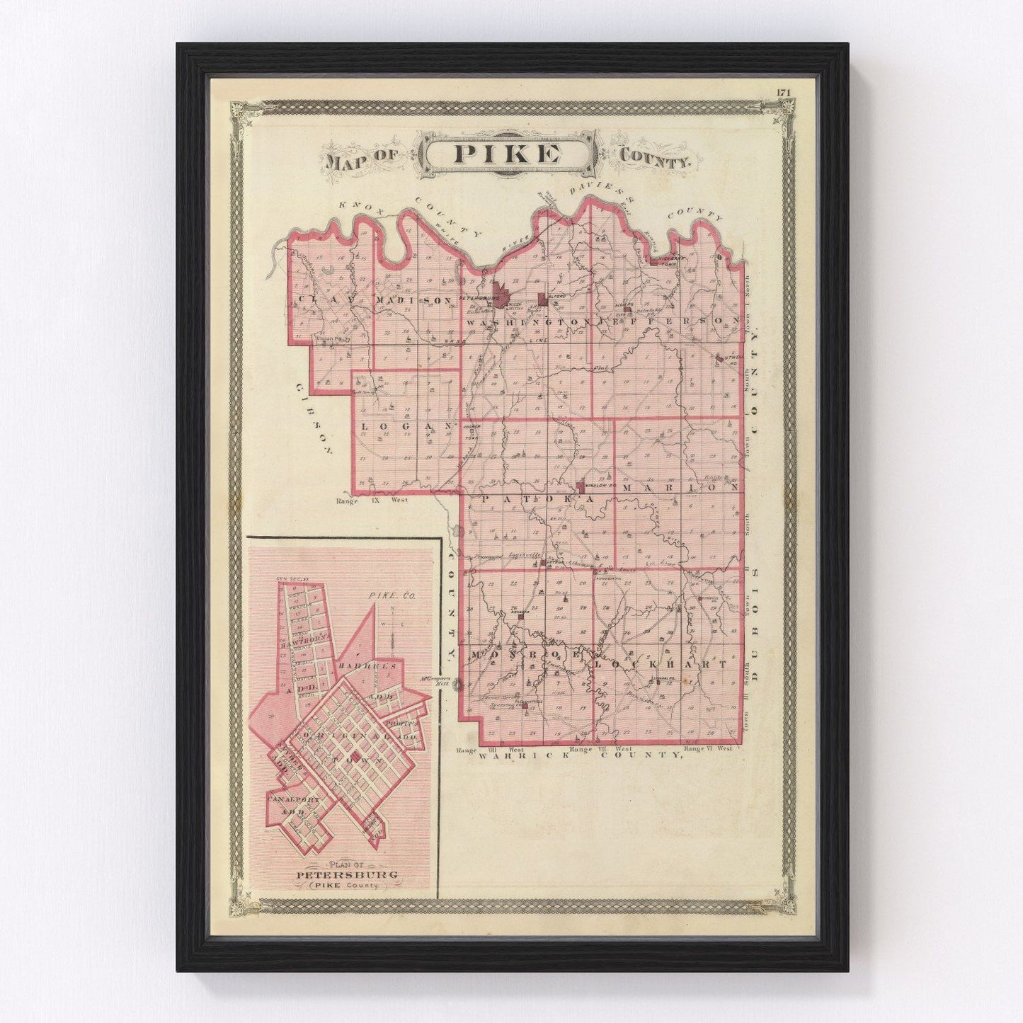 vintage map of Pike County, Indiana, 1876