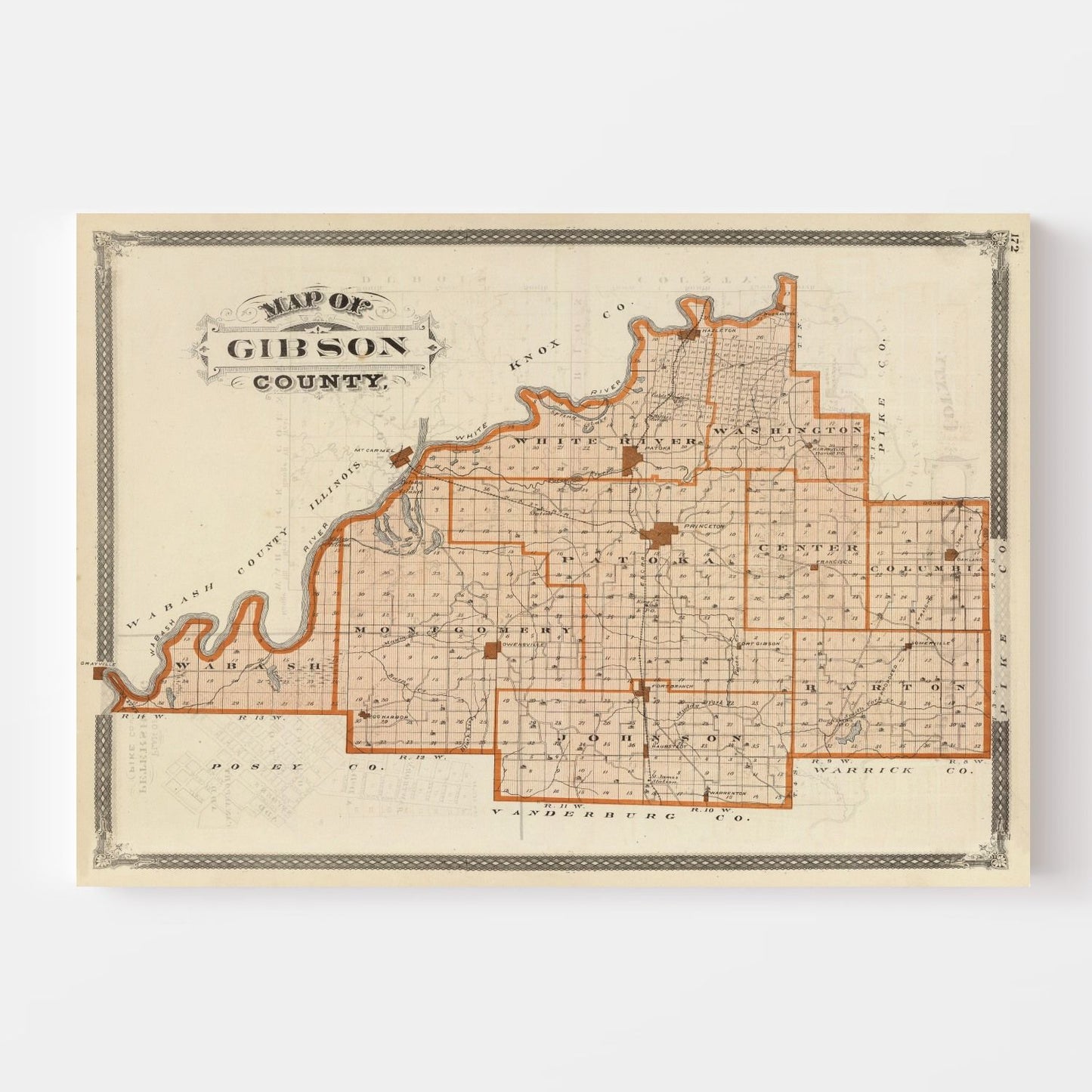 Vintage Map of Gibson County, Indiana, 1876