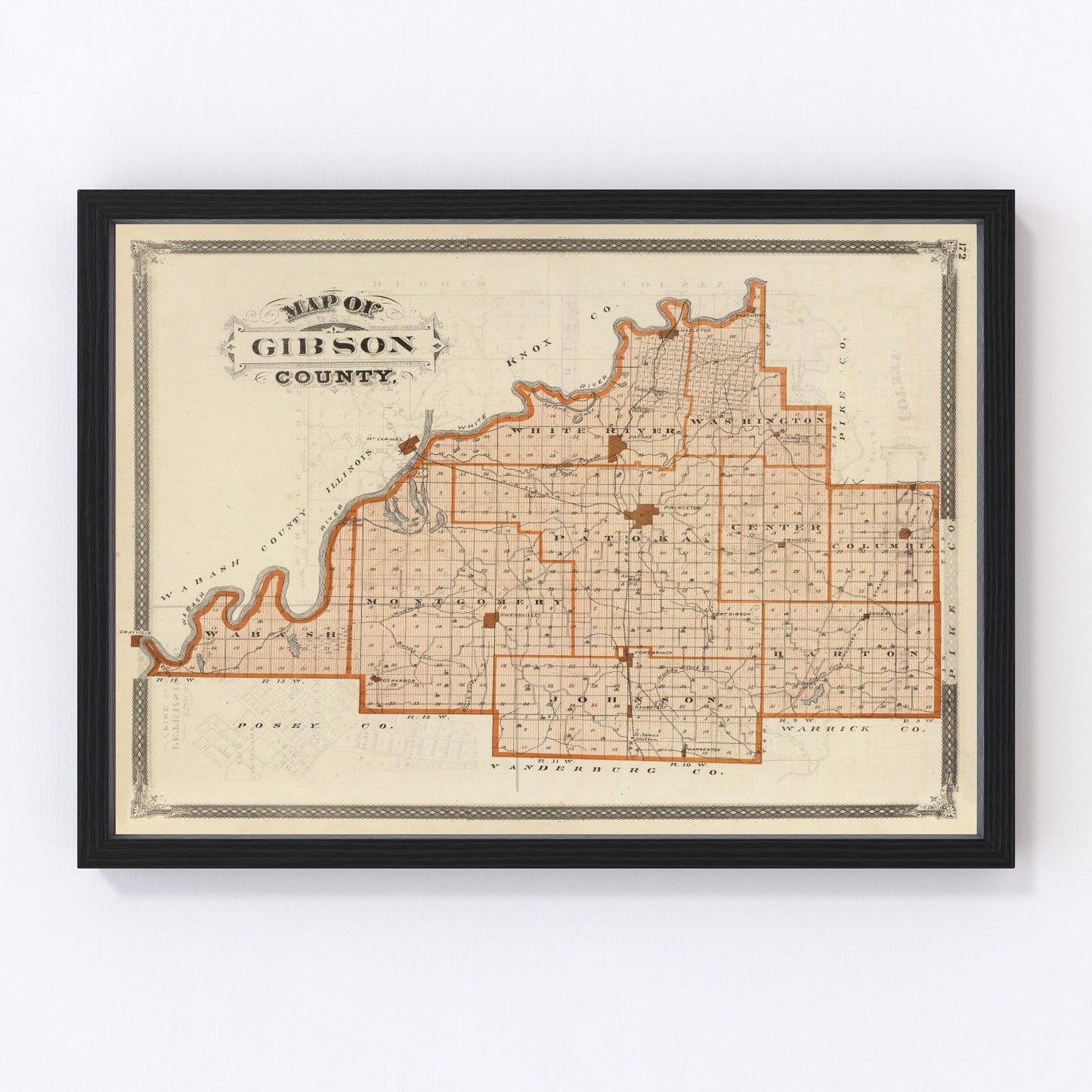 Vintage map of Gibson County, Indiana, 1876