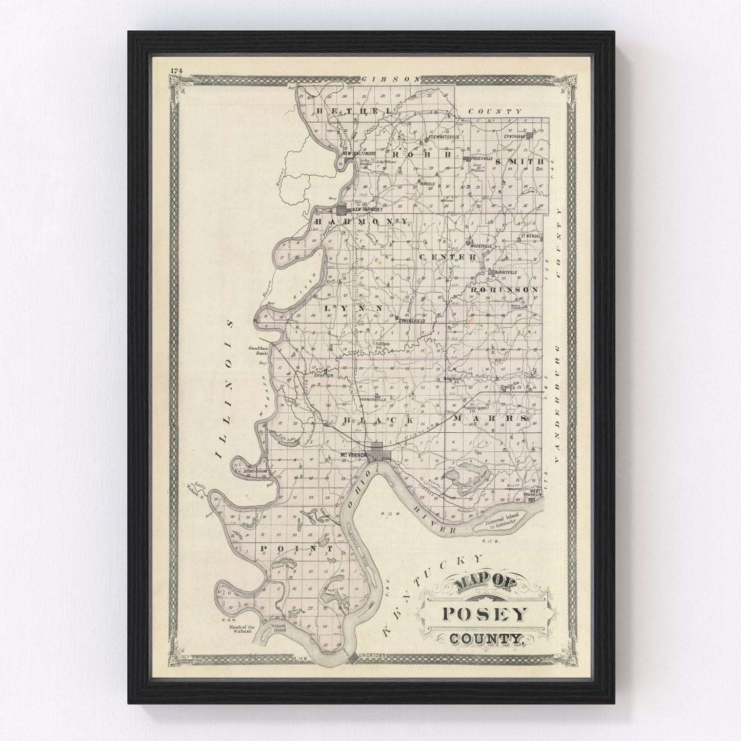 Vintage map of Posey County, Indiana, 1876