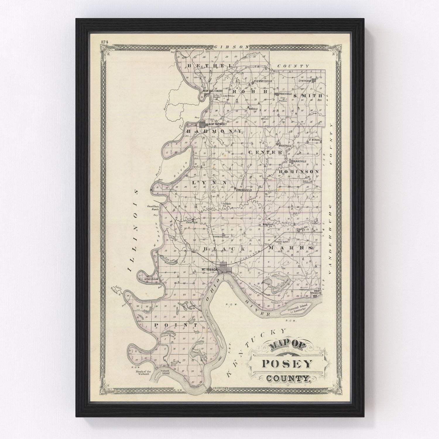 Vintage map of Posey County, Indiana, 1876