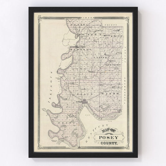 Vintage map of Posey County, Indiana, 1876