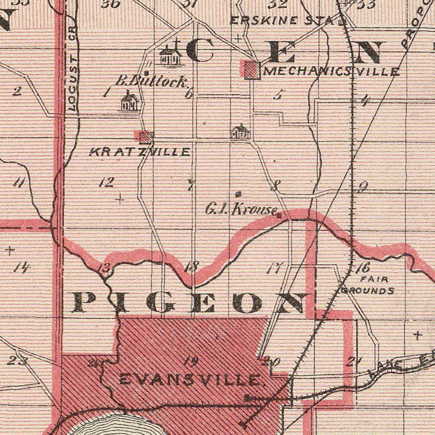 Vintage Map of Vanderburgh County, Indiana, 1876
