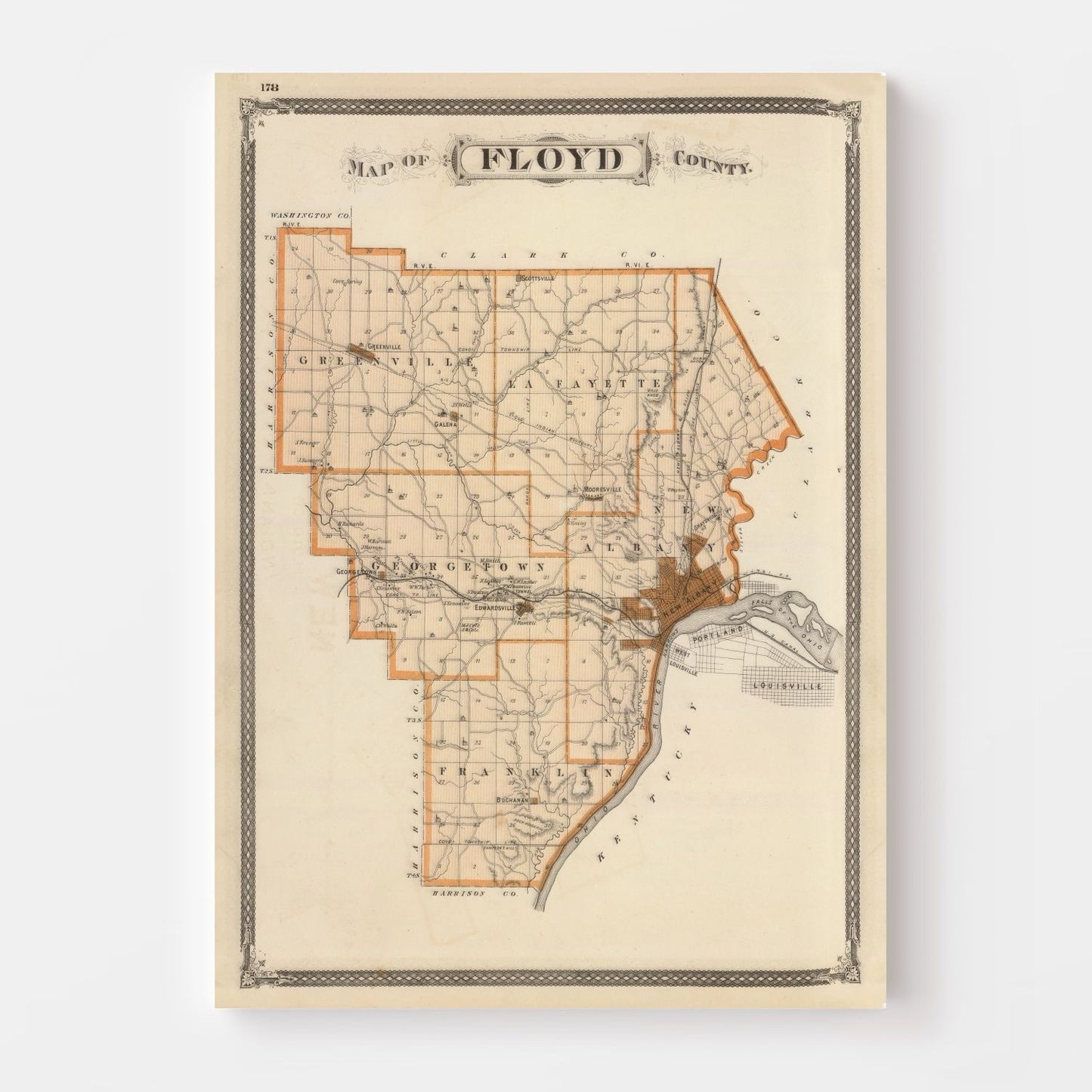 Vintage Map of Floyd County, Indiana, 1876