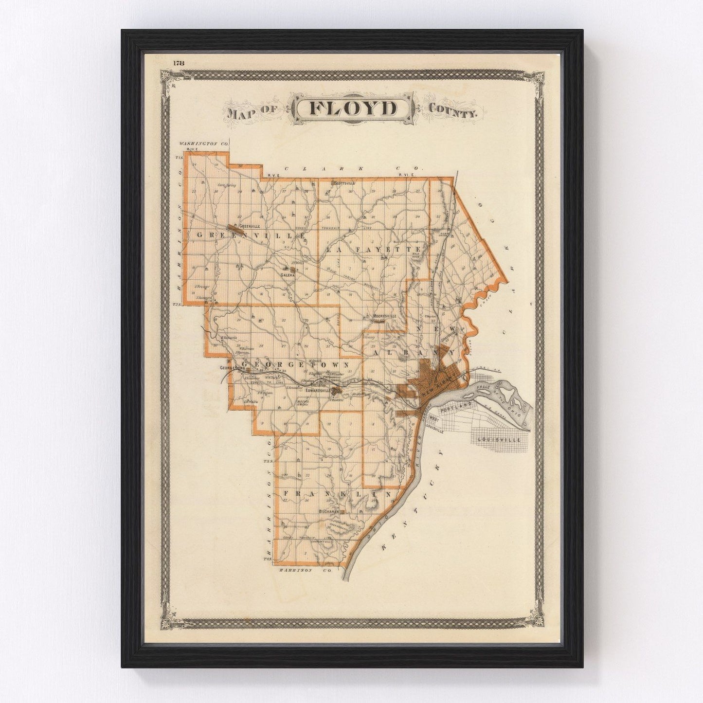 vintage map of Floyd County, Indiana, 1876