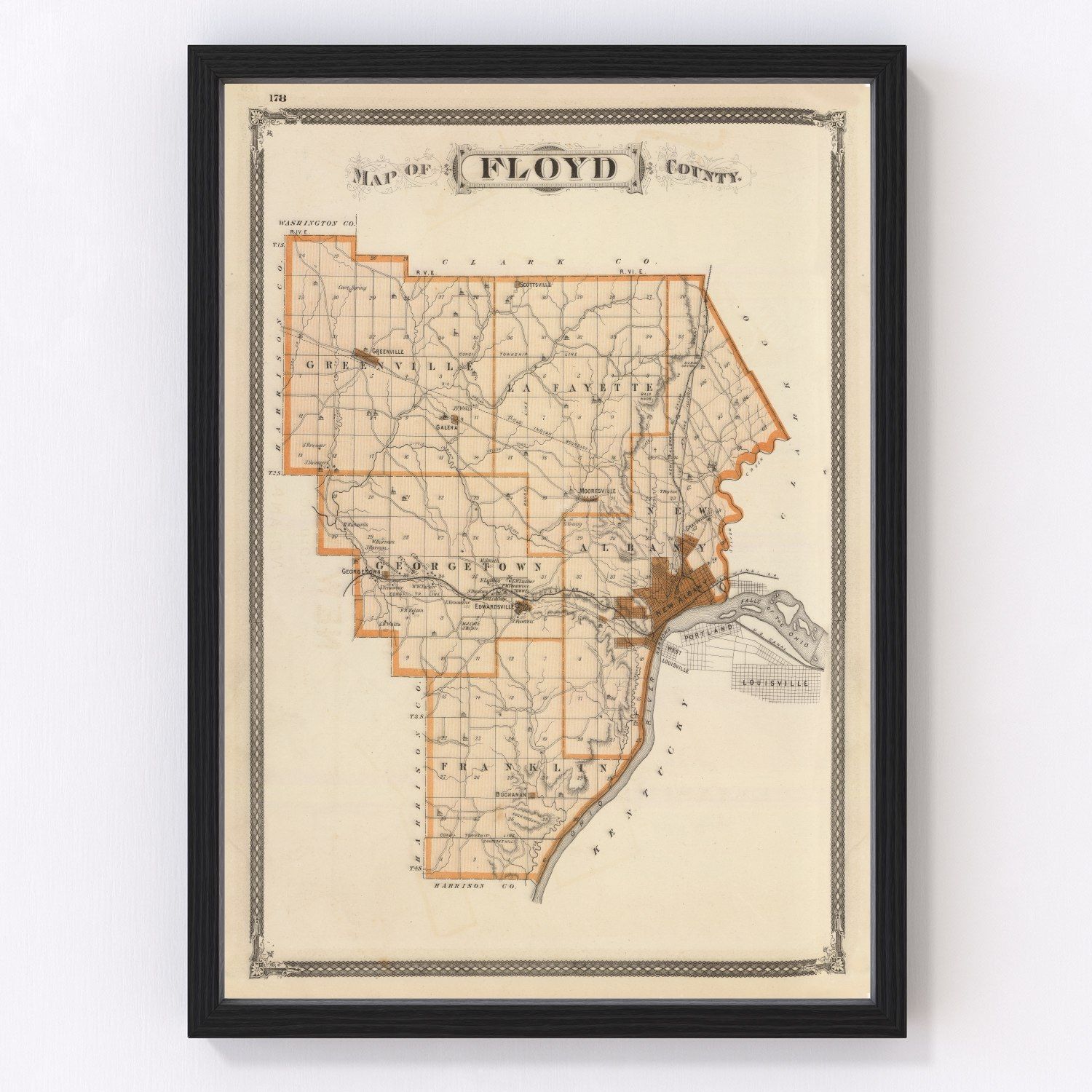vintage map of Floyd County, Indiana, 1876