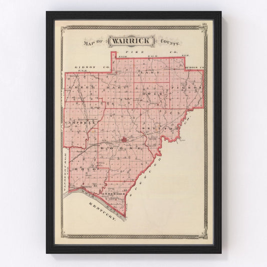 Vintage map of Warrick County, Indiana, 1876