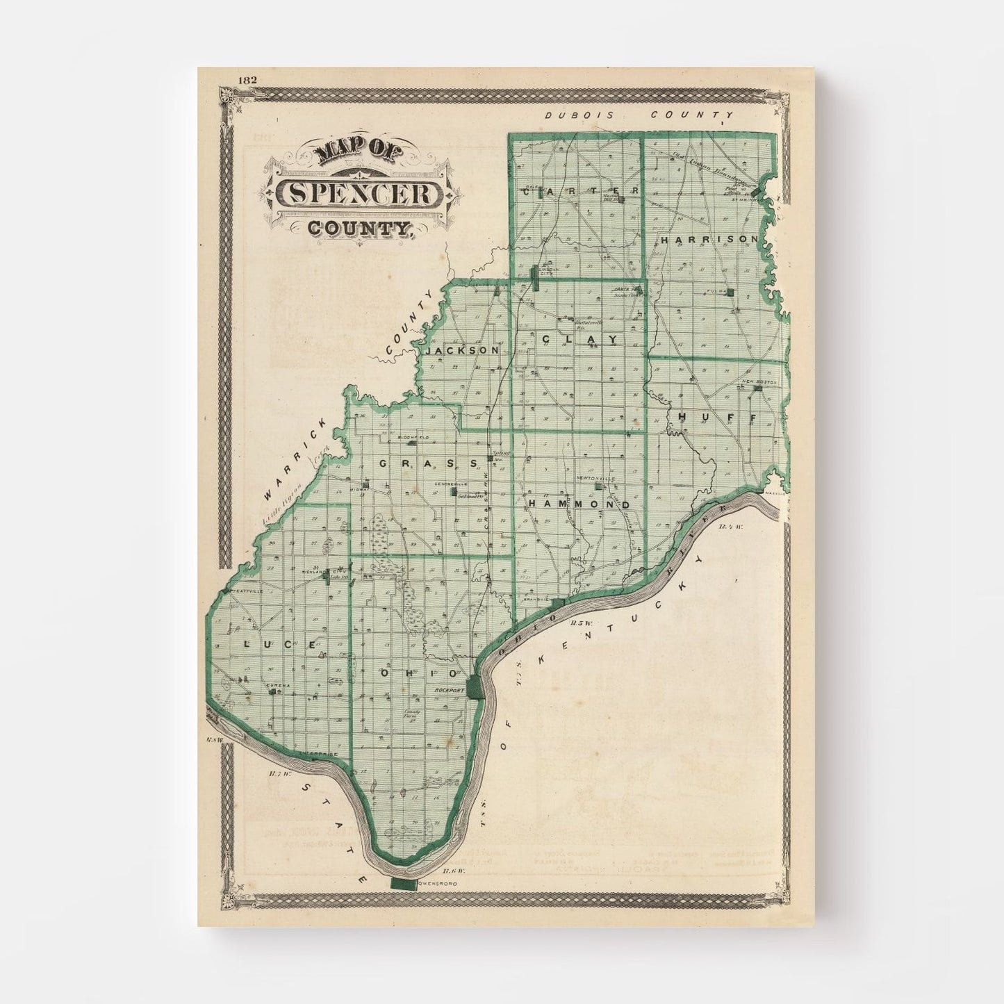 Vintage Map of Spencer County, Indiana, 1876