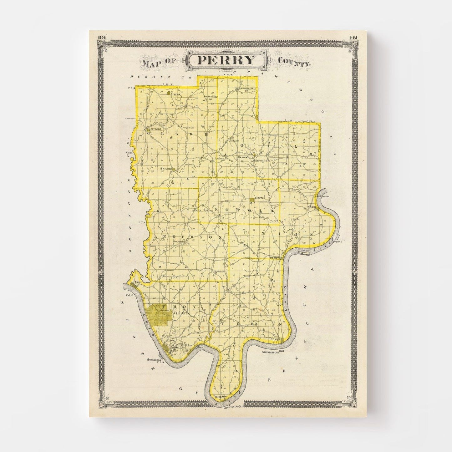 Vintage Map of Perry County, Indiana, 1876