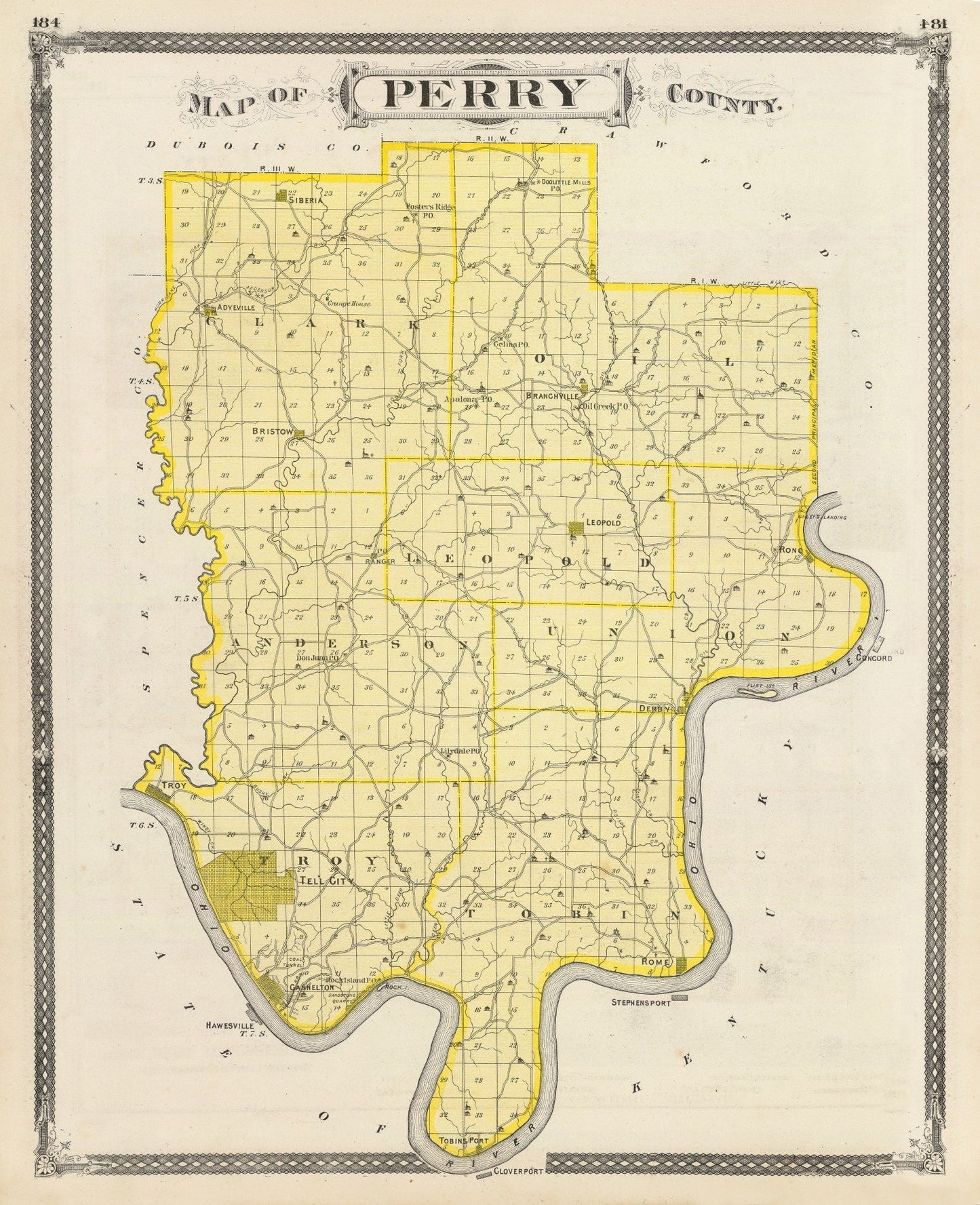 Vintage Map of Perry County, Indiana, 1876