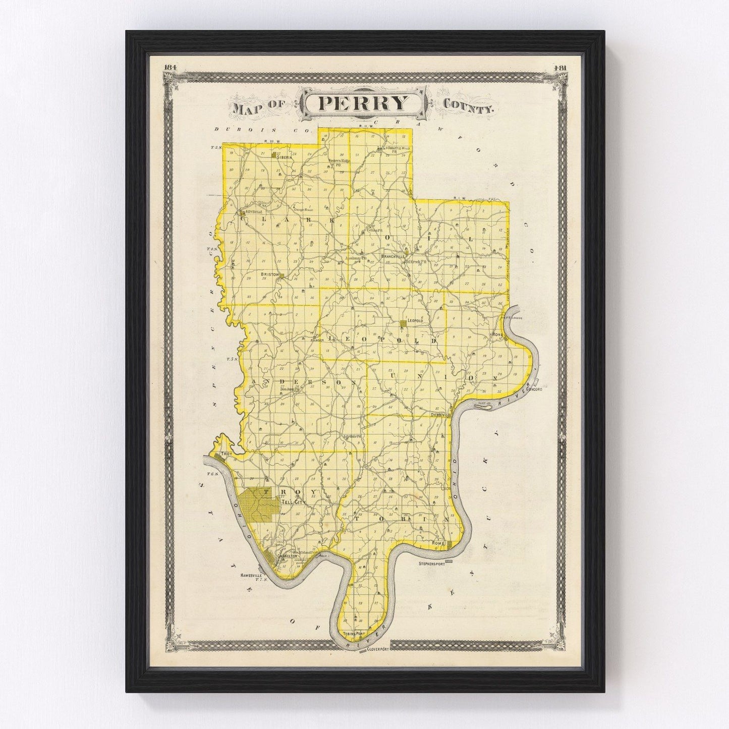 vintage map of Perry County, Indiana, 1876