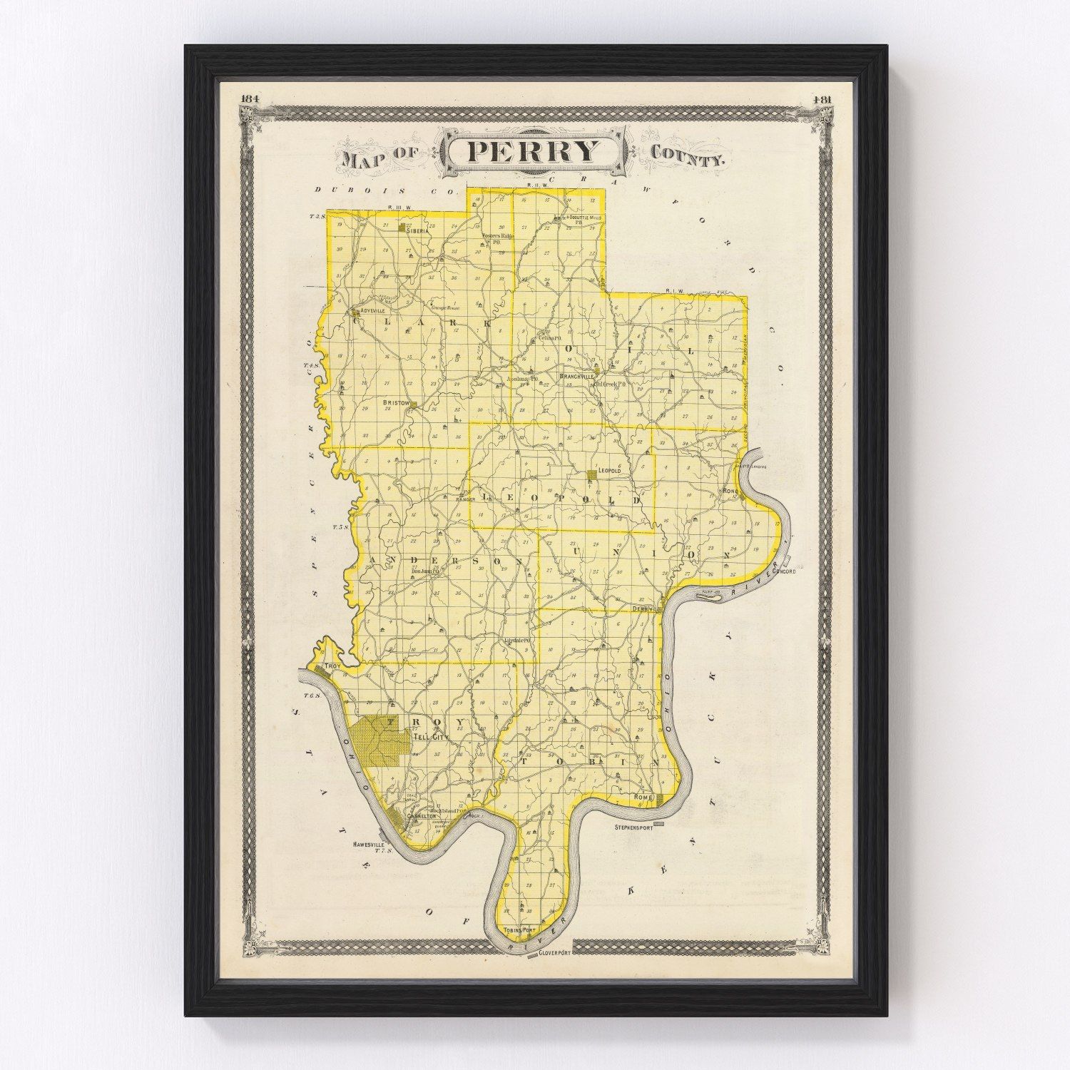 vintage map of Perry County, Indiana, 1876