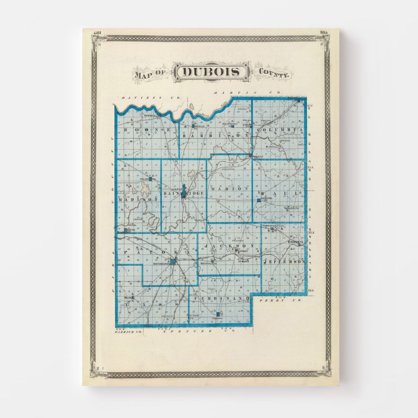 Vintage Map of Dubois County, Indiana, 1876