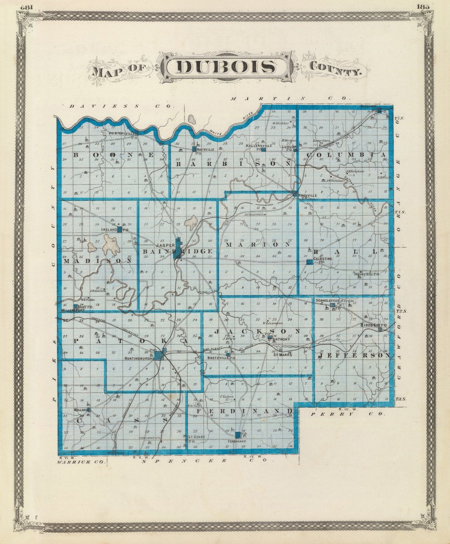 Vintage Map of Dubois County, Indiana, 1876