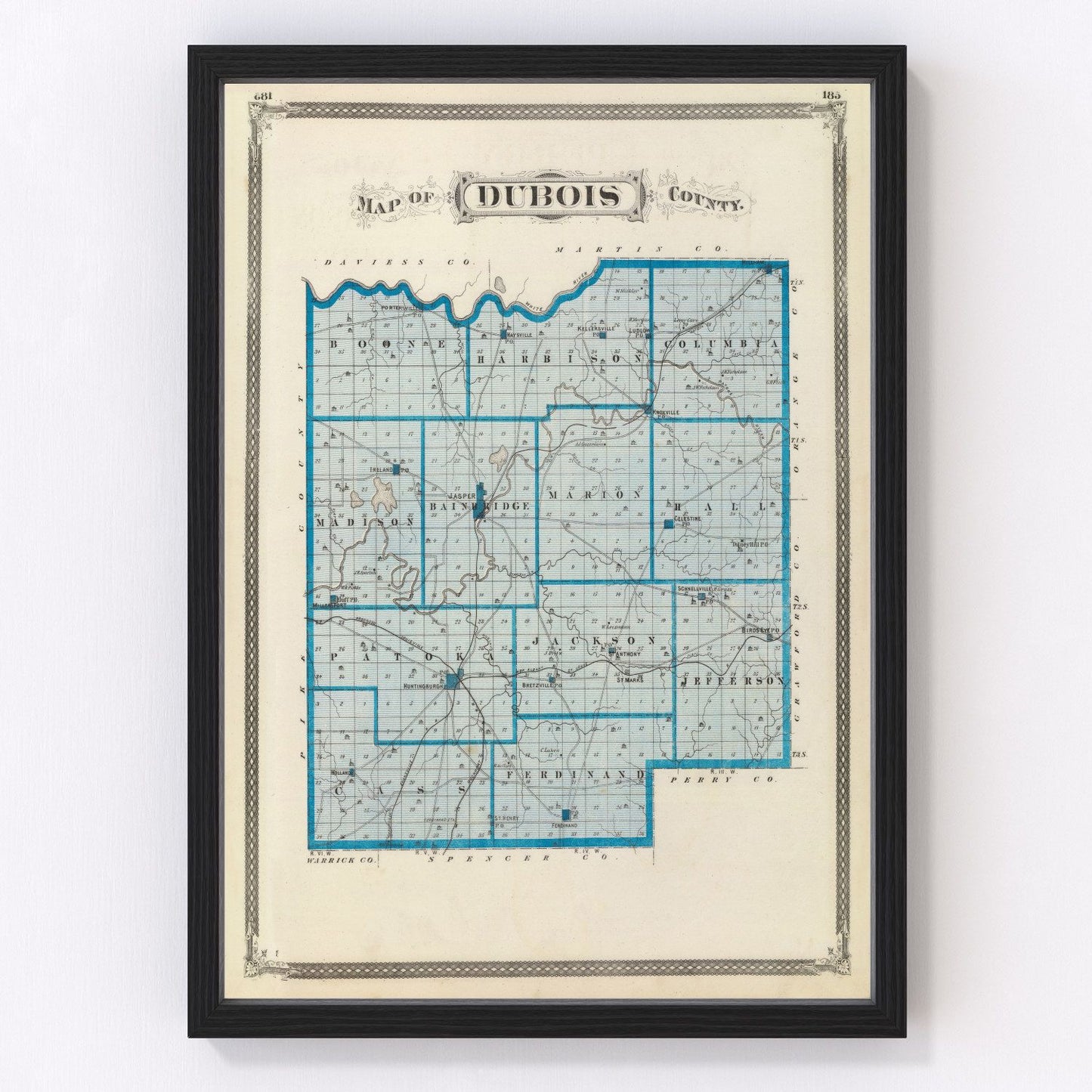 Vintage map of Dubois County, Indiana, 1876