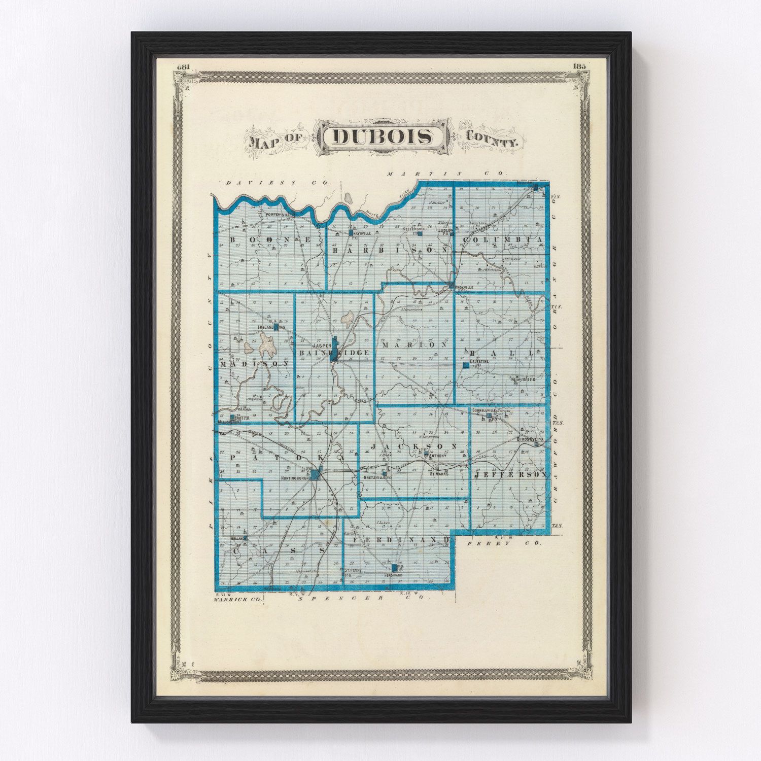 Vintage map of Dubois County, Indiana, 1876