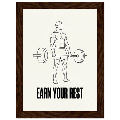 Earn Your Rest - Minimalist Deadlift Gym Poster - 20x25 cm / 8x10″ - White frame / Ready-to-hang - Sparkycare