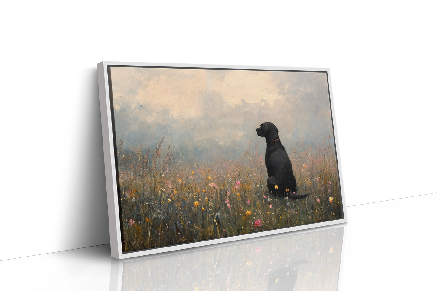 Black Lab in Wildflowers Rustic Dog Art Print