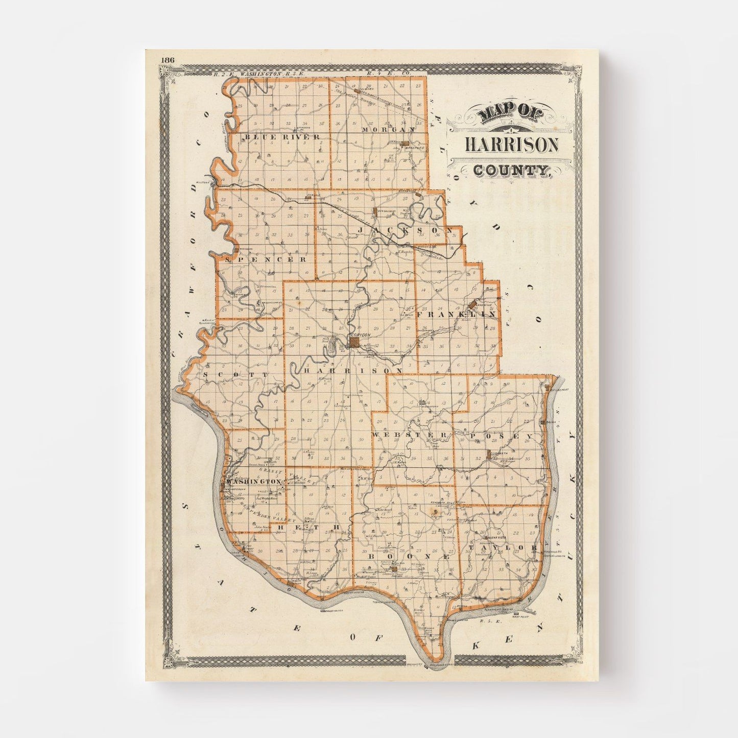 Vintage Map of Harrison County, Indiana, 1876