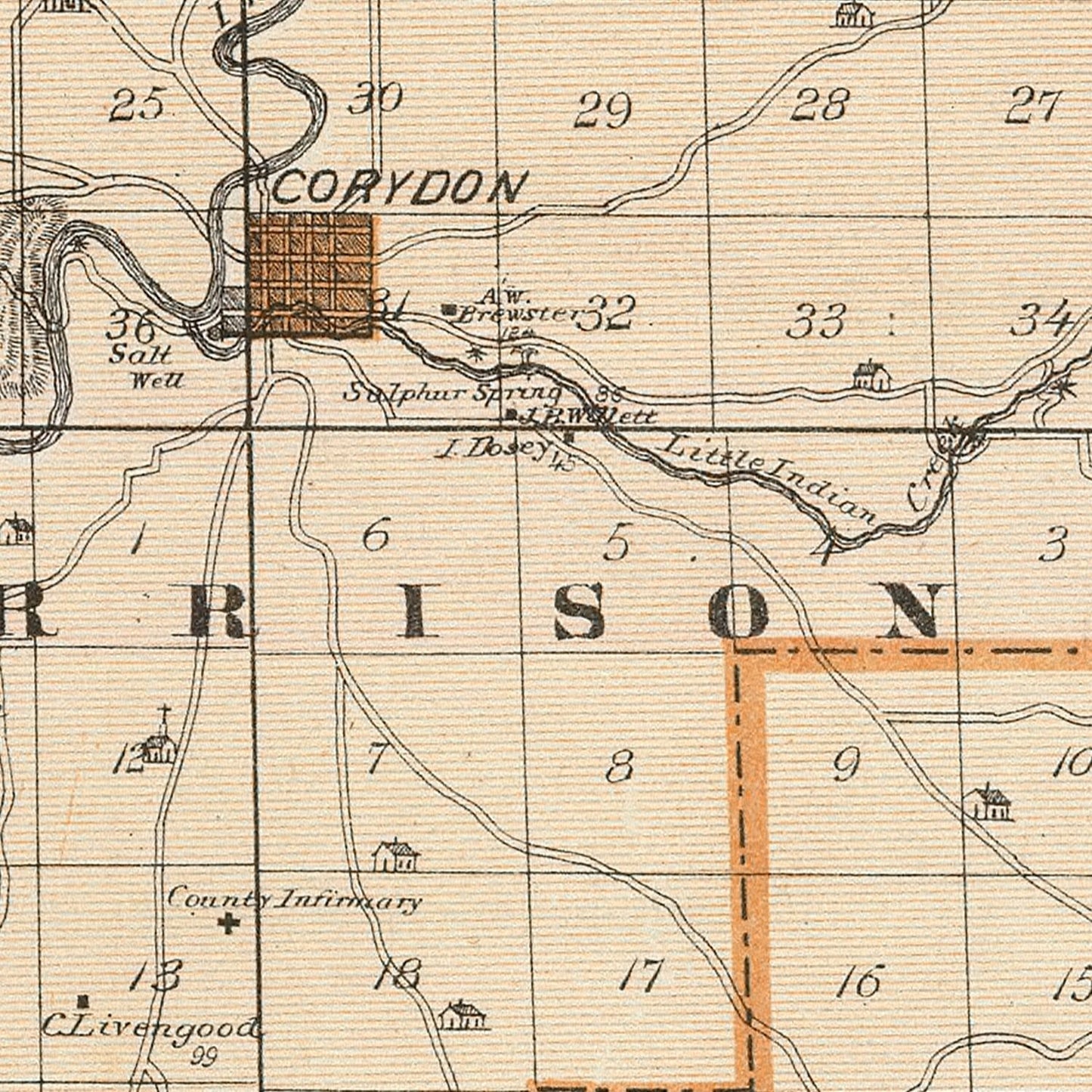 Vintage Map of Harrison County, Indiana, 1876