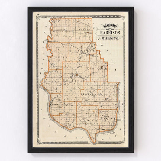 Vintage map of Harrison County, Indiana, 1876