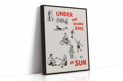 Golden Rays of Joy Retro Bike and Dog Wall Art