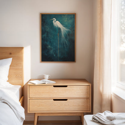 White Egret Wall Art - Minimalist Coastal Bird Print