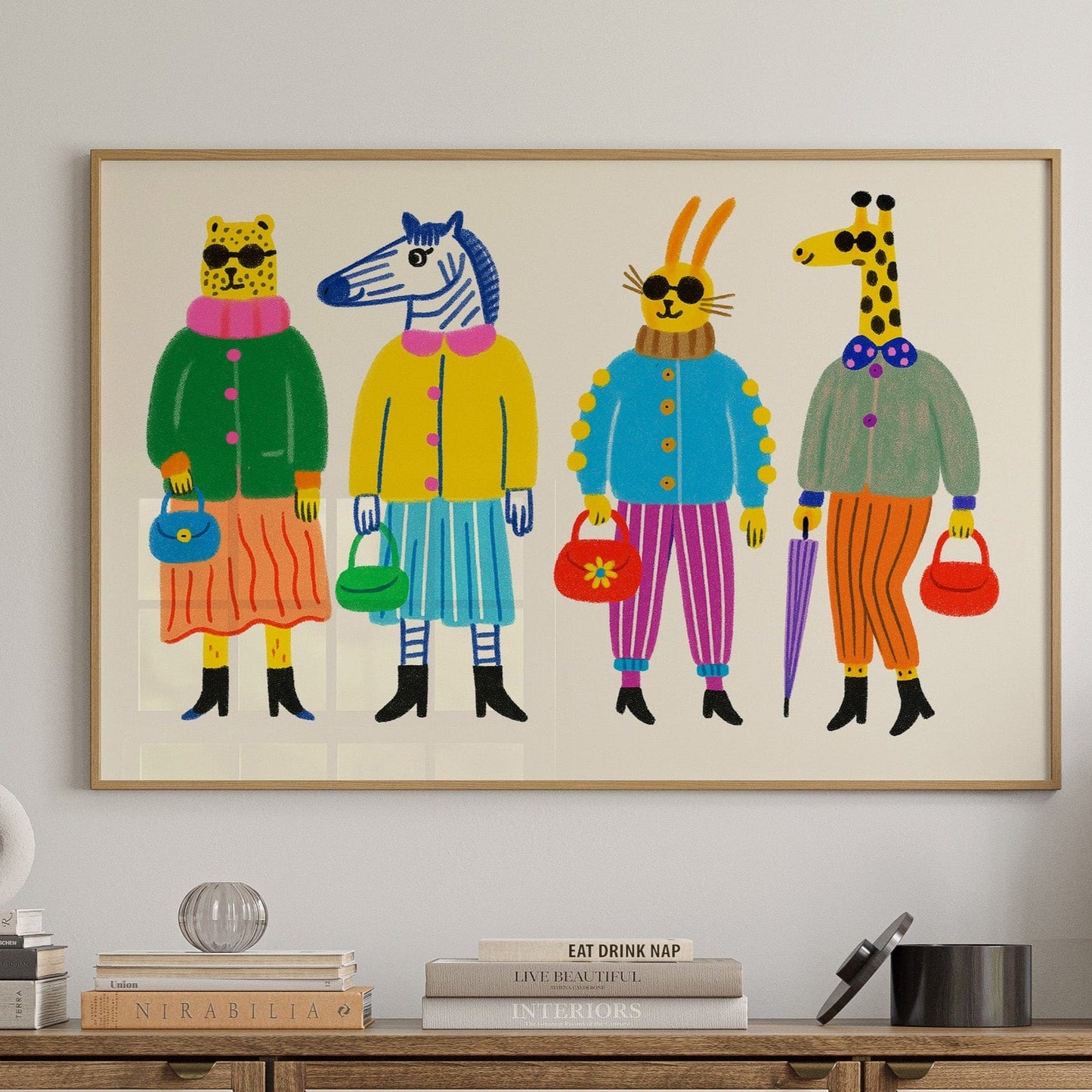 Stylish cheetah zebra bunny and giraffe fashion herd wall art print