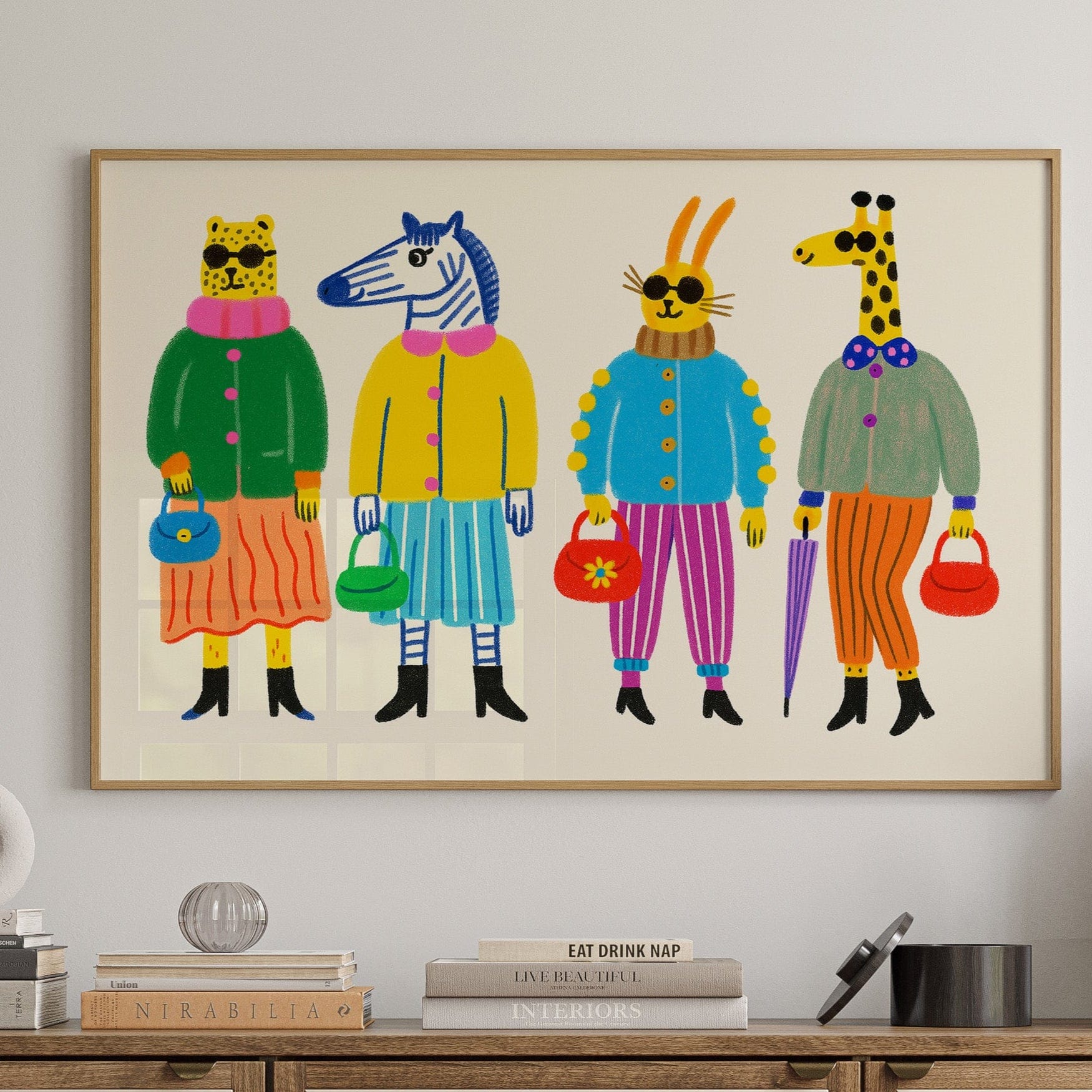 Stylish cheetah zebra bunny and giraffe fashion herd wall art print