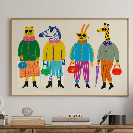 Stylish cheetah zebra bunny and giraffe fashion herd wall art print