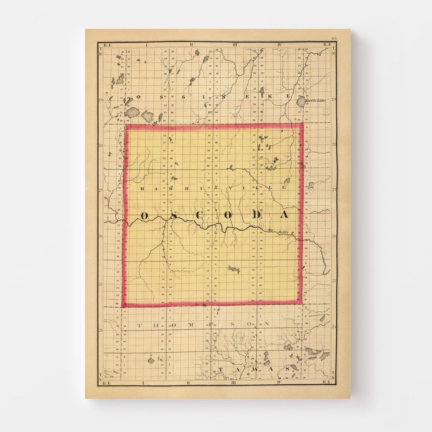 Vintage Map of Oscoda County, Michigan, 1873