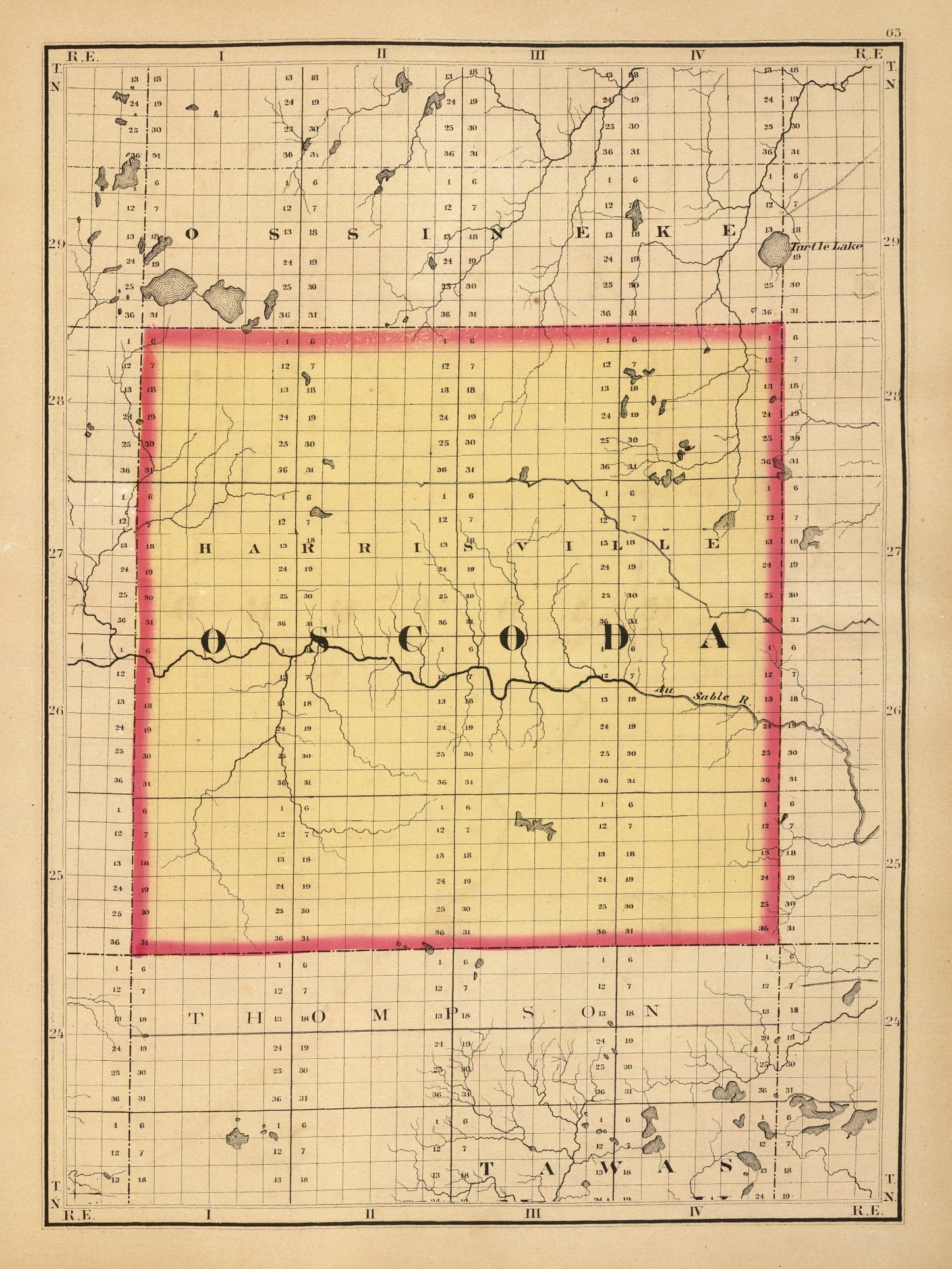 Vintage Map of Oscoda County, Michigan, 1873