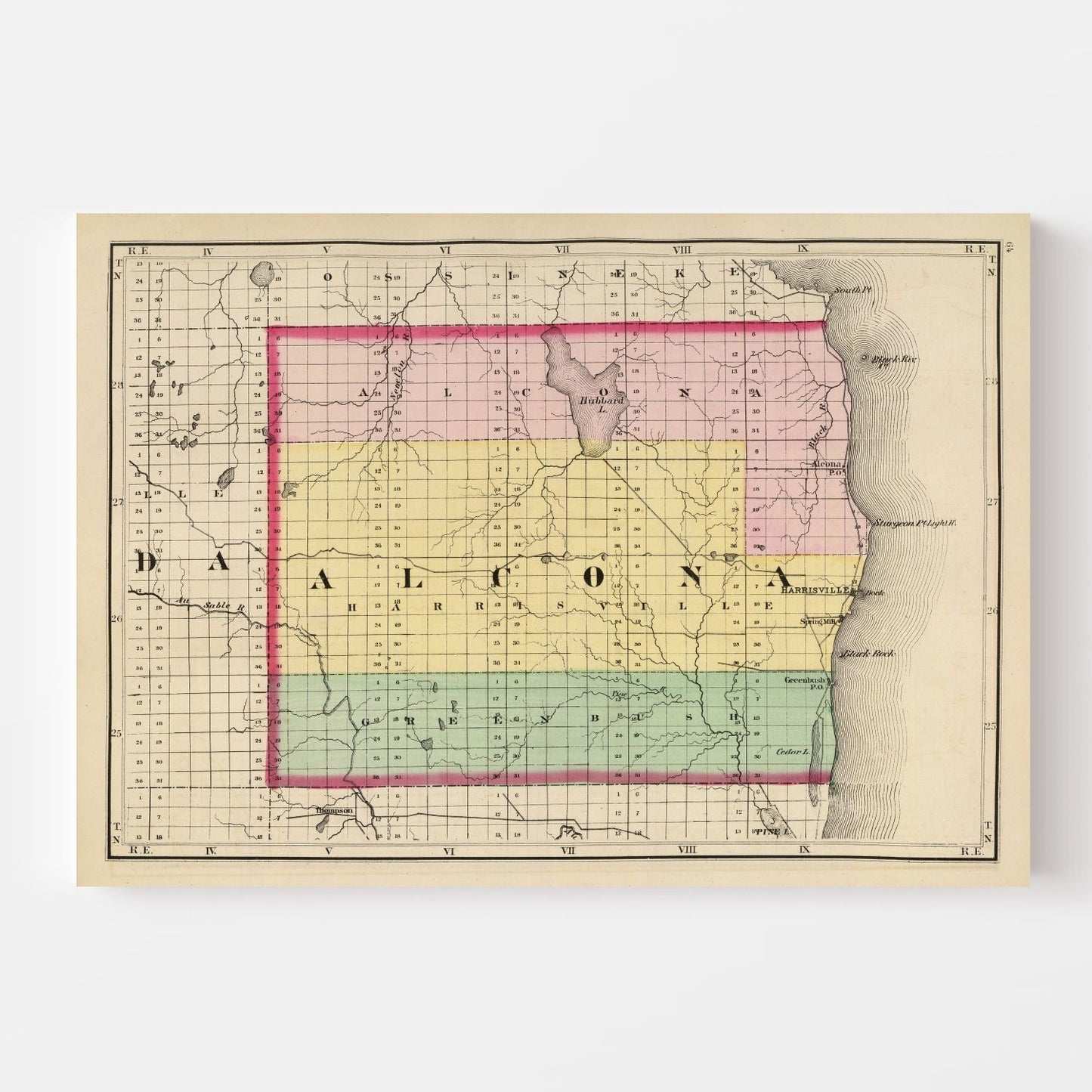 Vintage Map of Alcona County, Michigan, 1873