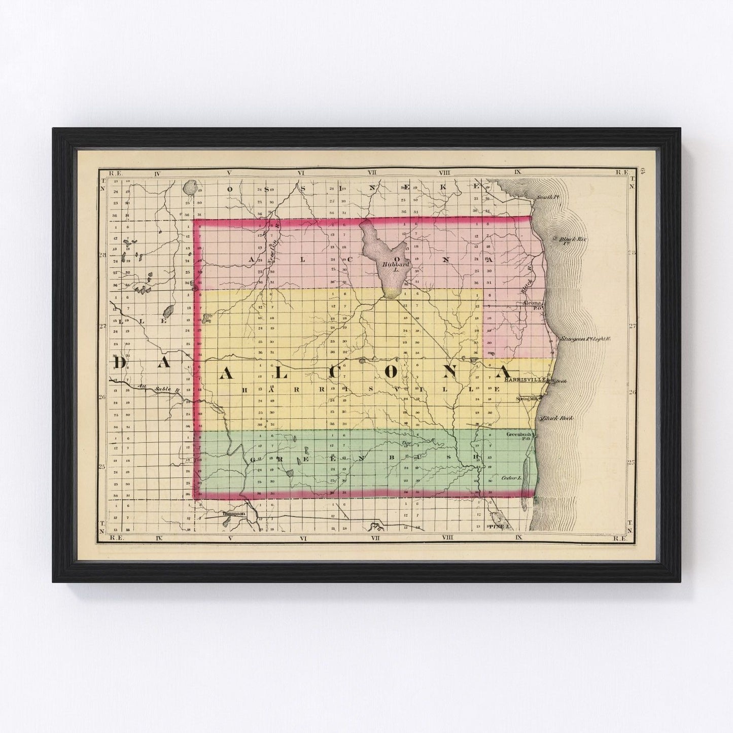 Vintage map of Alcona County, Michigan, 1873 - restored print