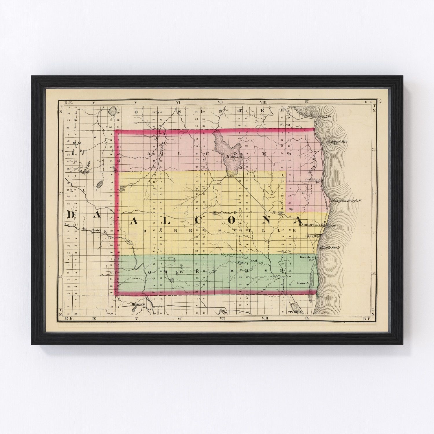 Vintage map of Alcona County, Michigan, 1873 - restored print