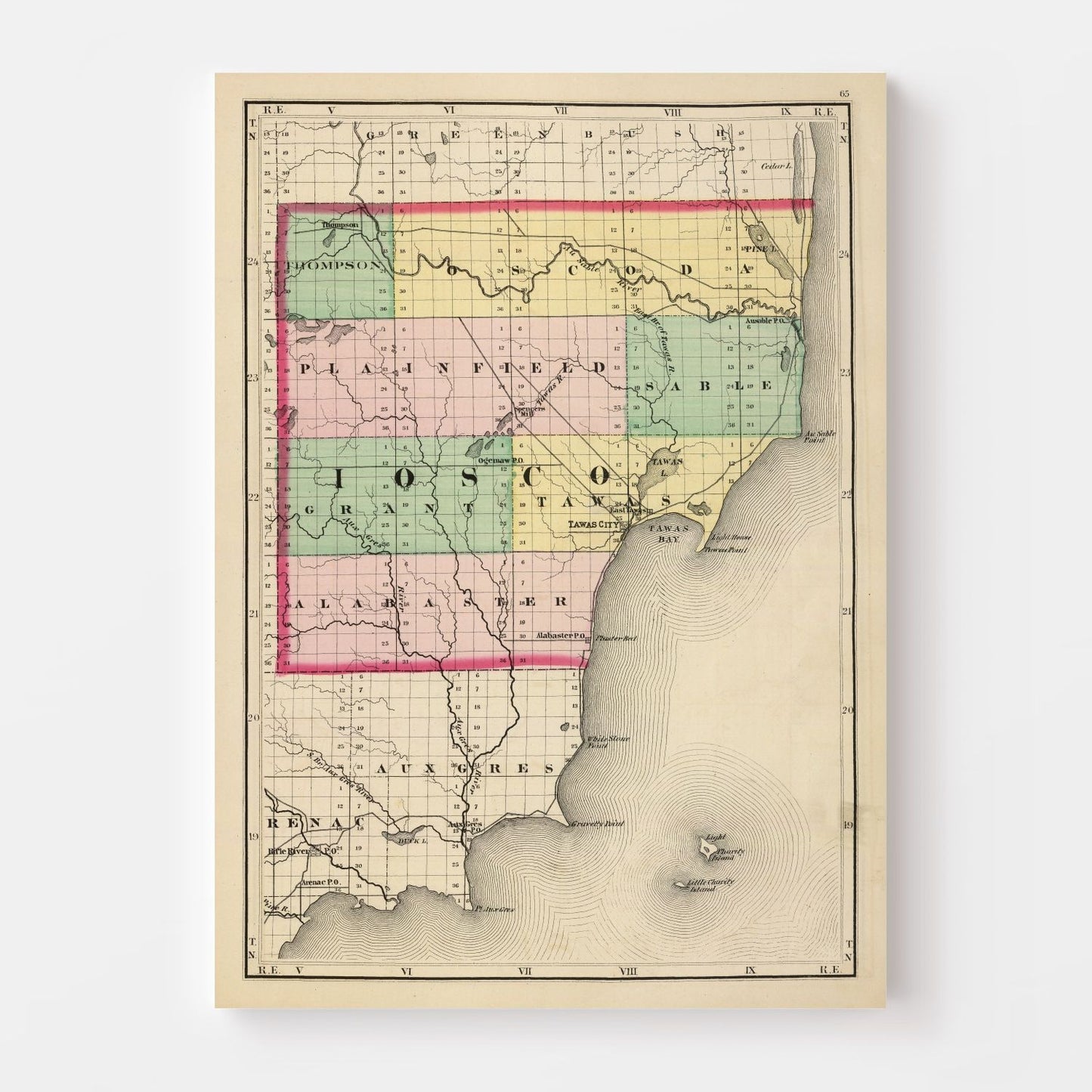 Vintage Map of Iosco County, Michigan, 1873