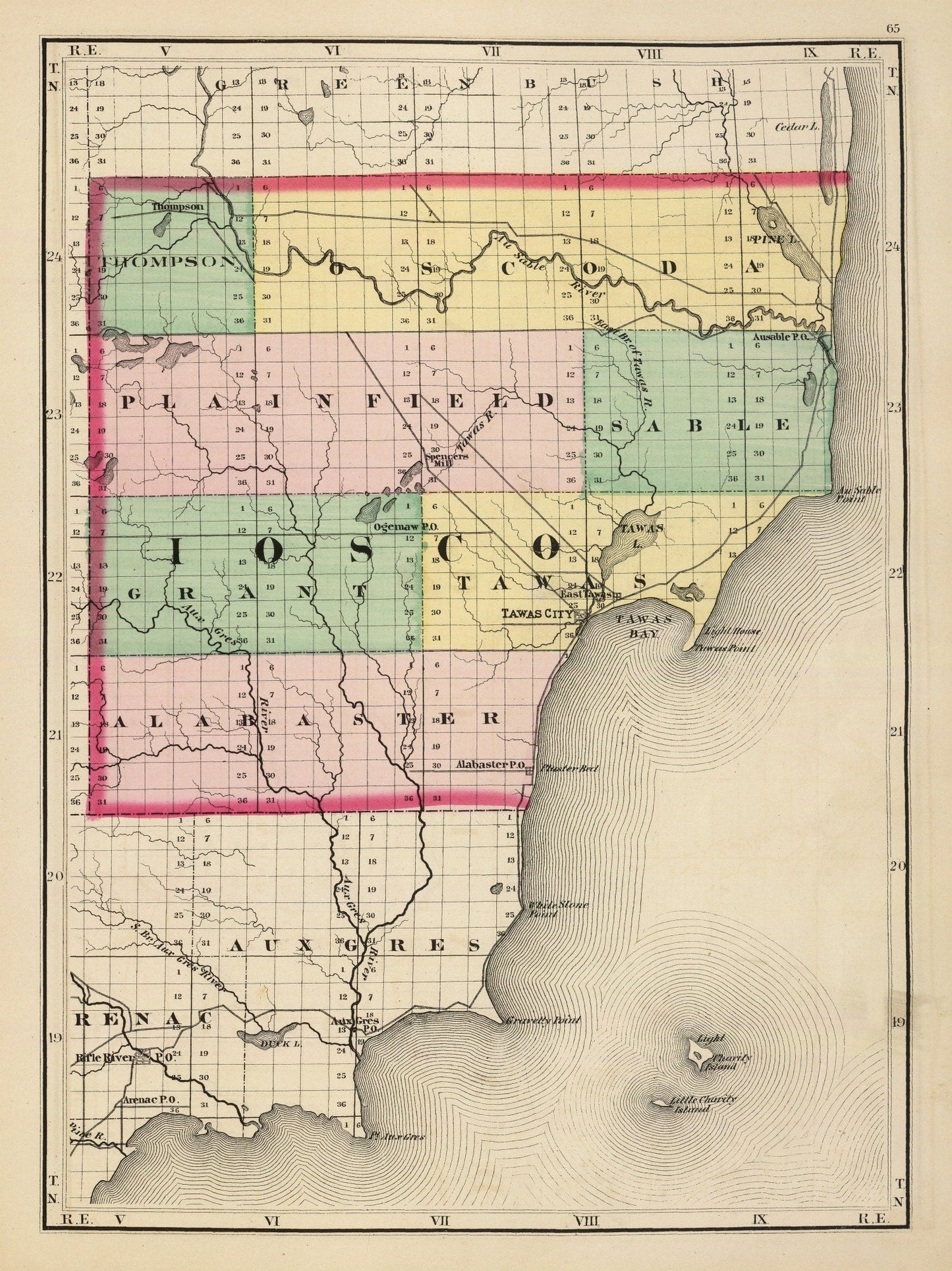 Vintage Map of Iosco County, Michigan, 1873