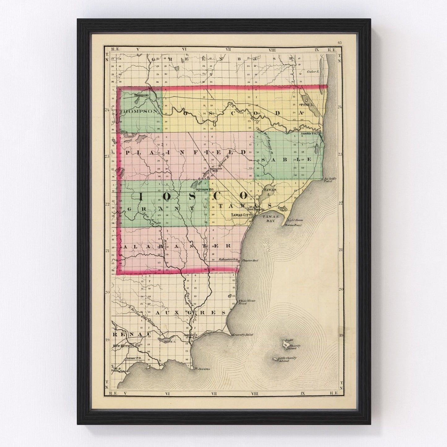 Vintage map of Iosco County, Michigan, 1873