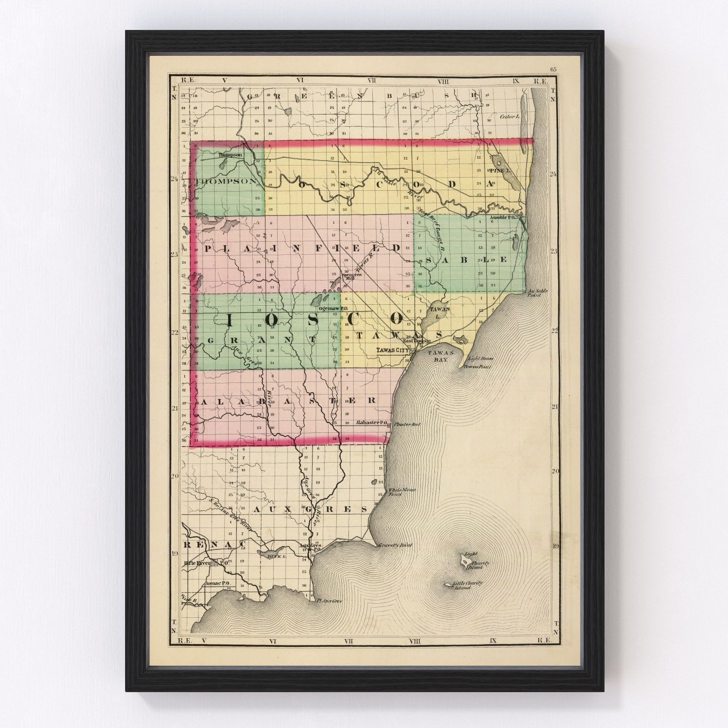 Vintage map of Iosco County, Michigan, 1873