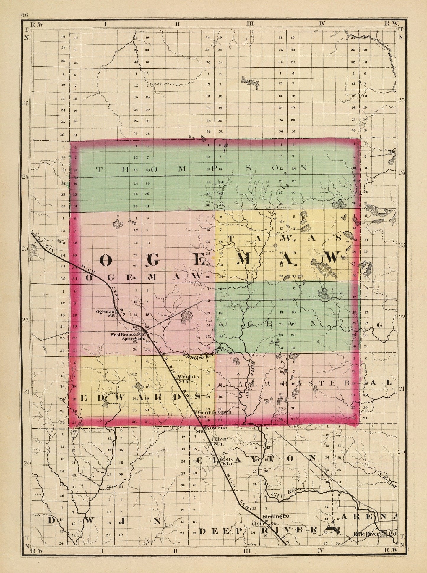 Vintage Map of Ogemaw County, Michigan, 1873