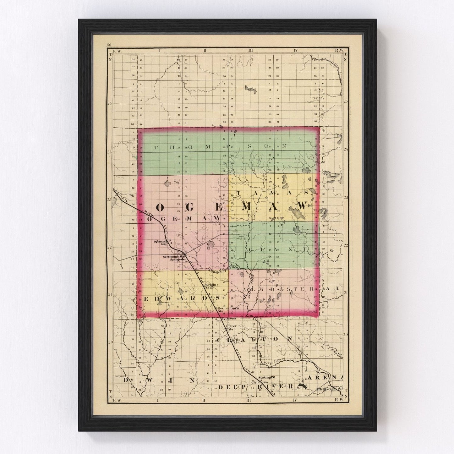 vintage map of Ogemaw County, Michigan, 1873