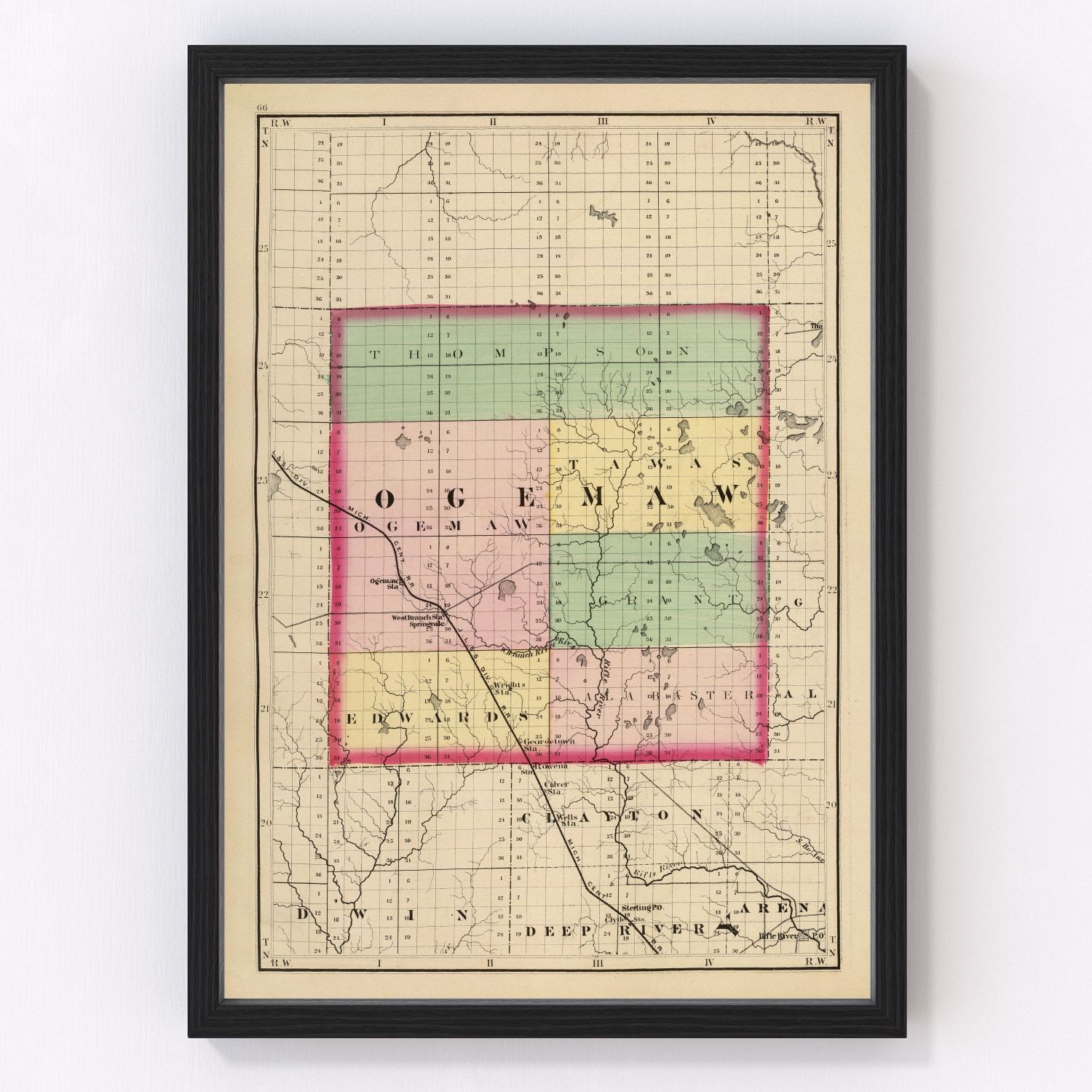 vintage map of Ogemaw County, Michigan, 1873