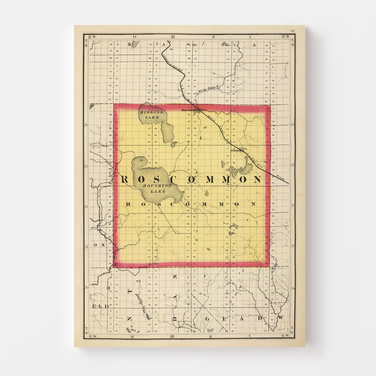 Vintage Map of Roscommon County, Michigan, 1873